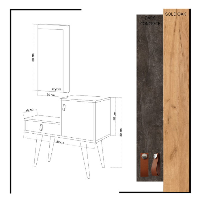 Hanah Home Recibidor Moderno Elegante Roble y Gris Oscuro con Zapatero 80cm Mueble Entrada Melamina